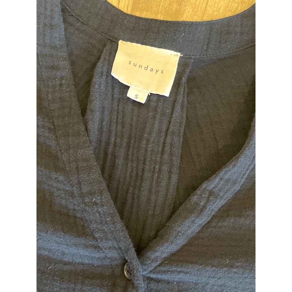 Sundays Navy Blue Gauze Button Front Puff Sleeve‎ Tiered Midi Dress Small